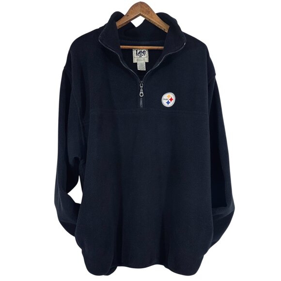 Pittsburgh Steelers Black 1/4 Zip Fleece Pullover Lee Sport Mens Size XL Vintage - Picture 1 of 13